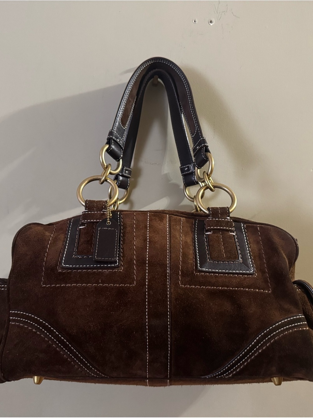 Vintage Y2K Coach Mia Soho Brown Suede Leather Satchel Bag Shoulder Purse EUC